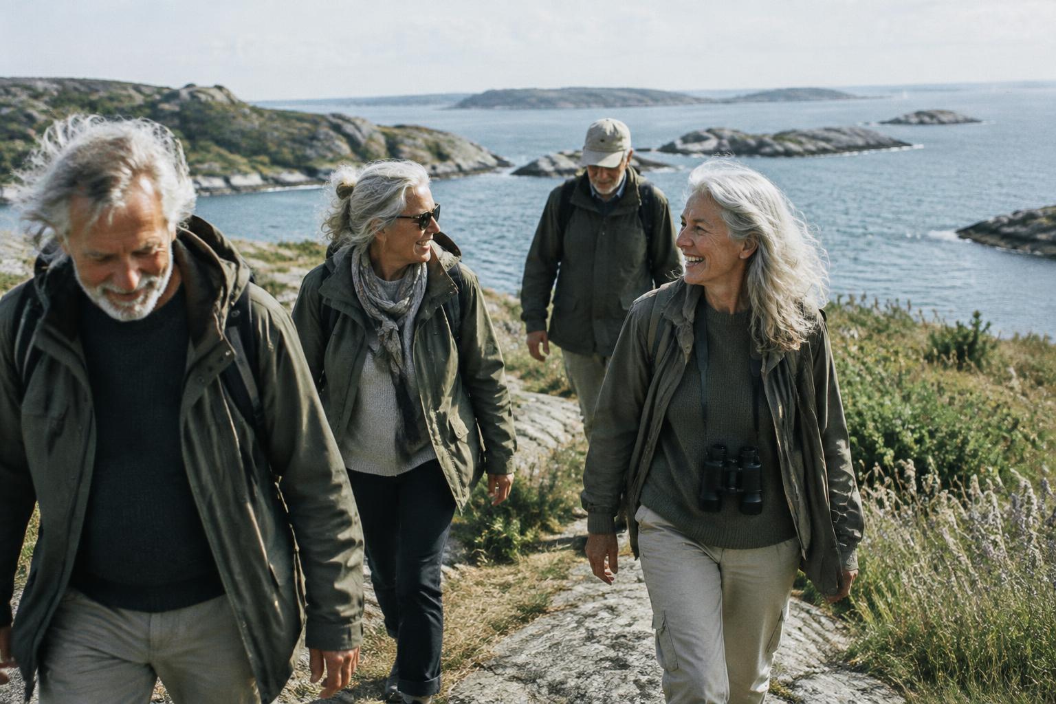 Friends sharing a walk along the Scandinavian coast